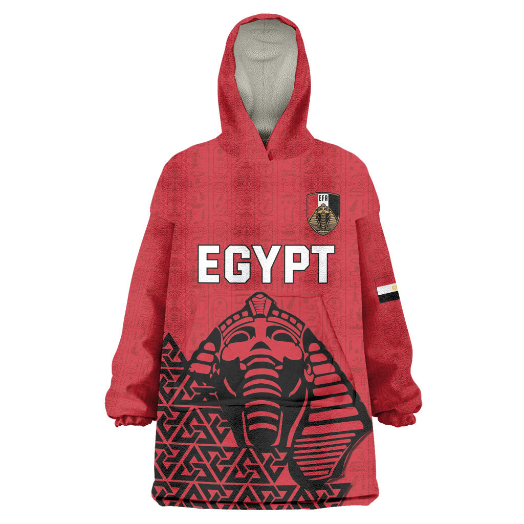 Custom World Football 2026 Egypt Kid Wearable Blanket Hoodie Pharaohs Hieroglyphs Pride Red Version