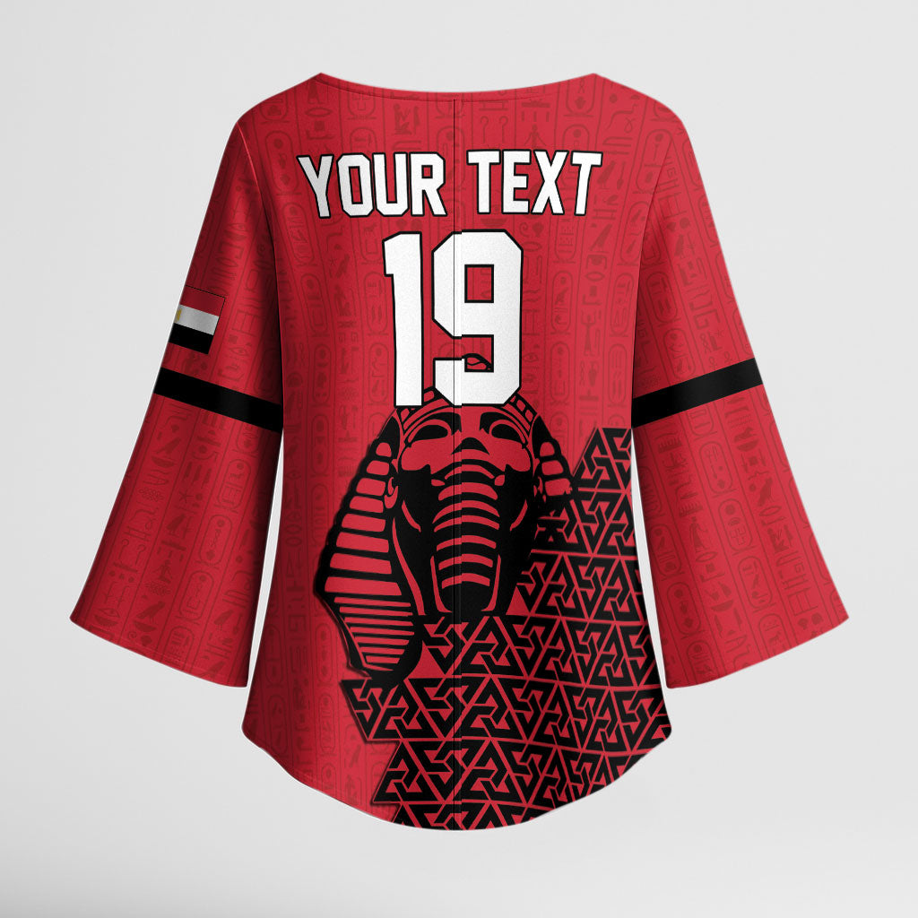 Custom World Football 2026 Egypt Kimono Sleeve Blouse Pharaohs Hieroglyphs Pride Red Version