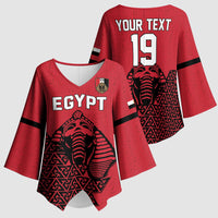 Custom World Football 2026 Egypt Kimono Sleeve Blouse Pharaohs Hieroglyphs Pride Red Version