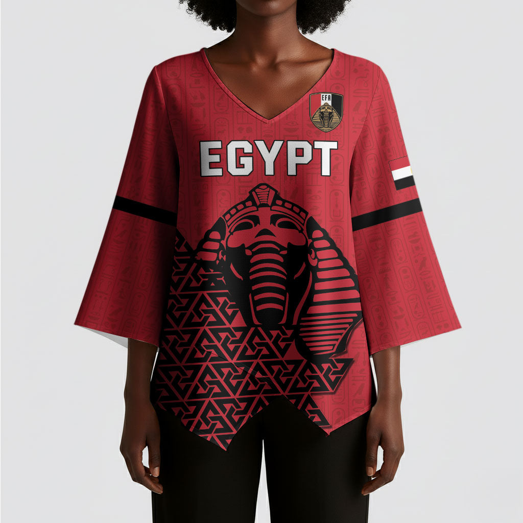 Custom World Football 2026 Egypt Kimono Sleeve Blouse Pharaohs Hieroglyphs Pride Red Version