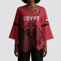 Custom World Football 2026 Egypt Kimono Sleeve Blouse Pharaohs Hieroglyphs Pride Red Version