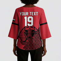 Custom World Football 2026 Egypt Kimono Sleeve Blouse Pharaohs Hieroglyphs Pride Red Version