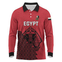 Custom World Football 2026 Egypt Long Sleeve Polo Shirt Pharaohs Hieroglyphs Pride Red Version