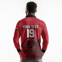 Custom World Football 2026 Egypt Long Sleeve Polo Shirt Pharaohs Hieroglyphs Pride Red Version