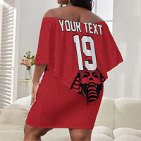 Custom World Football 2026 Egypt Off Shoulder Short Dress Pharaohs Hieroglyphs Pride Red Version