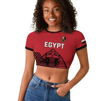 Custom World Football 2026 Egypt Raglan Cropped T shirt Pharaohs Hieroglyphs Pride Red Version