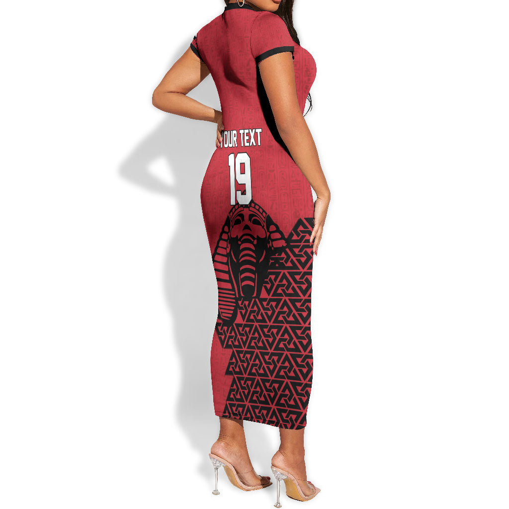 Custom World Football 2026 Egypt Short Sleeve Bodycon Dress Pharaohs Hieroglyphs Pride Red Version