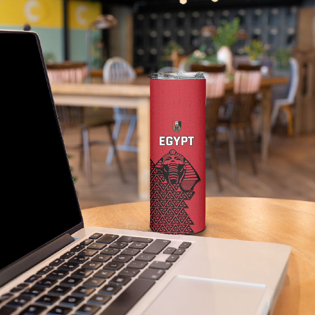 Custom World Football 2026 Egypt Skinny Tumbler Pharaohs Hieroglyphs Pride Red Version