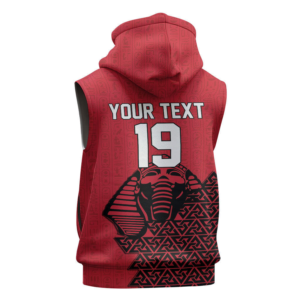 Custom World Football 2026 Egypt Sleeveless Zip Hoodie Pharaohs Hieroglyphs Pride Red Version