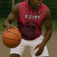 Custom World Football 2026 Egypt Sleeveless Zip Hoodie Pharaohs Hieroglyphs Pride Red Version