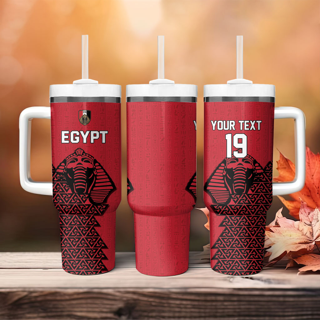 Custom World Football 2026 Egypt Tumbler With Handle Pharaohs Hieroglyphs Pride Red Version
