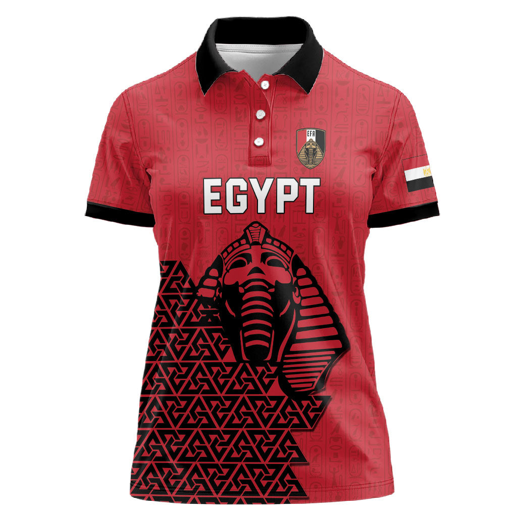 Custom World Football 2026 Egypt Women Polo Shirt Pharaohs Hieroglyphs Pride Red Version
