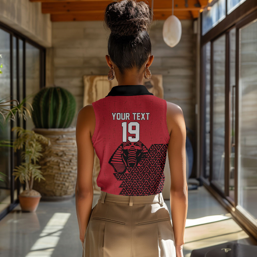 Custom World Football 2026 Egypt Women Sleeveless Polo Shirt Pharaohs Hieroglyphs Pride Red Version
