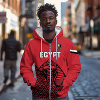 Custom World Football 2026 Egypt Zip Hoodie Pharaohs Hieroglyphs Pride Red Version