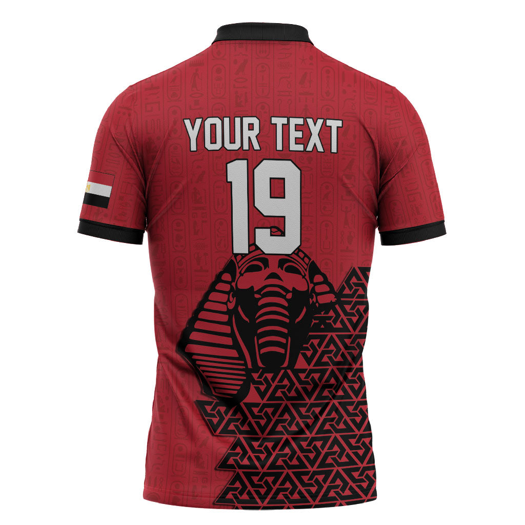 Custom World Football 2026 Egypt Zipper Polo Shirt Pharaohs Hieroglyphs Pride Red Version