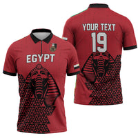Custom World Football 2026 Egypt Zipper Polo Shirt Pharaohs Hieroglyphs Pride Red Version