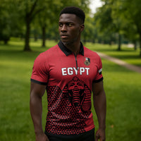 Custom World Football 2026 Egypt Zipper Polo Shirt Pharaohs Hieroglyphs Pride Red Version