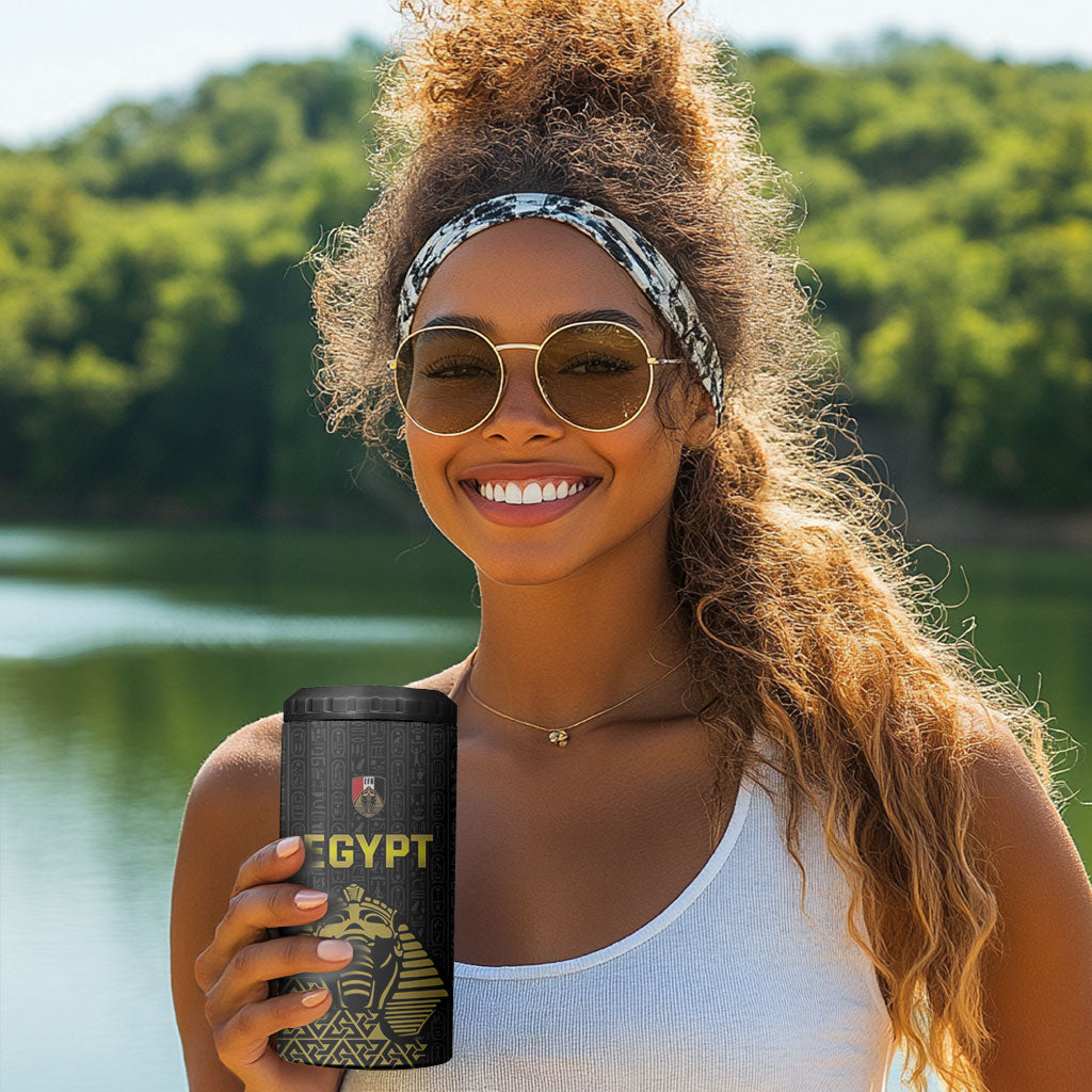 Custom World Football 2026 Egypt 4 in 1 Can Cooler Tumbler Pharaohs Hieroglyphs Pride Black Version