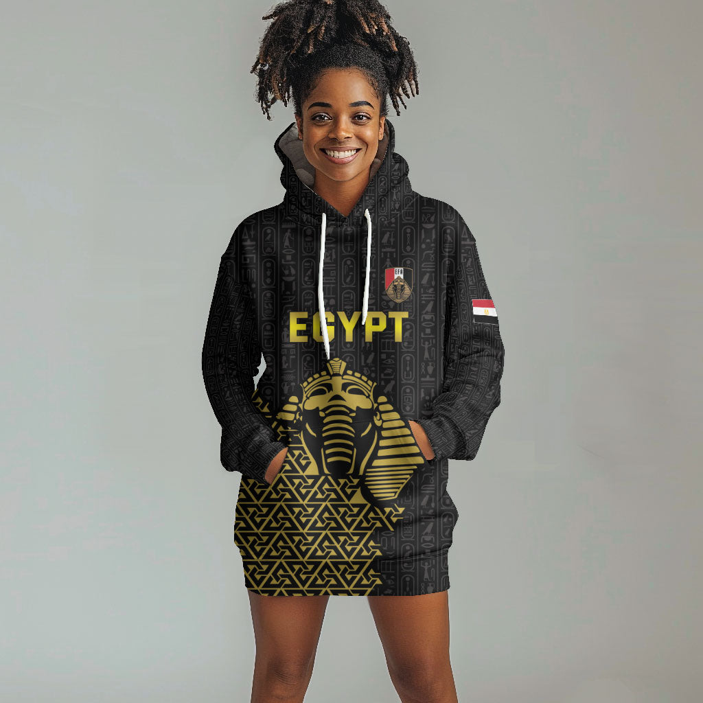 Custom World Football 2026 Egypt Hoodie Dress Pharaohs Hieroglyphs Pride Black Version