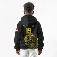 Custom World Football 2026 Egypt Kid Hoodie Pharaohs Hieroglyphs Pride Black Version