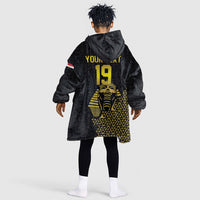 Custom World Football 2026 Egypt Kid Wearable Blanket Hoodie Pharaohs Hieroglyphs Pride Black Version