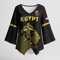 Custom World Football 2026 Egypt Kimono Sleeve Blouse Pharaohs Hieroglyphs Pride Black Version