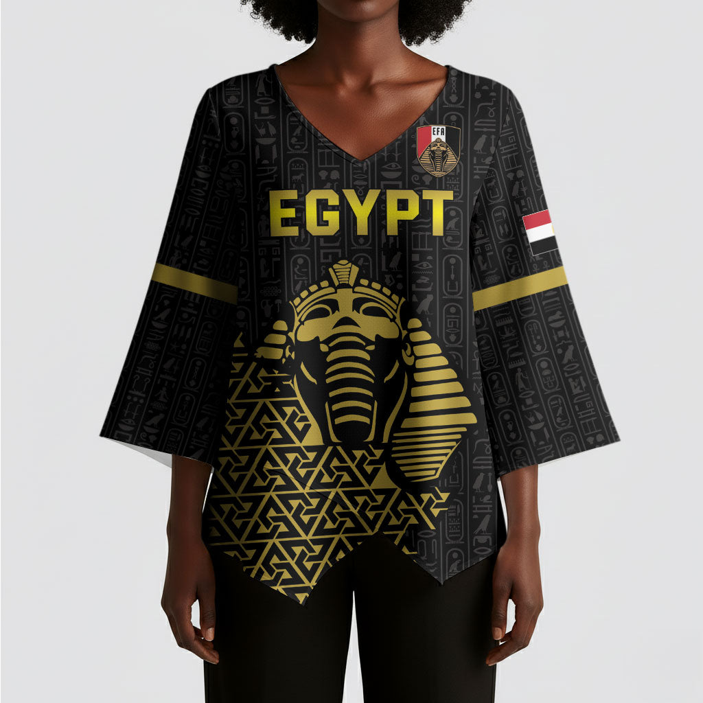 Custom World Football 2026 Egypt Kimono Sleeve Blouse Pharaohs Hieroglyphs Pride Black Version