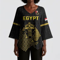 Custom World Football 2026 Egypt Kimono Sleeve Blouse Pharaohs Hieroglyphs Pride Black Version