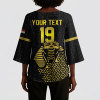 Custom World Football 2026 Egypt Kimono Sleeve Blouse Pharaohs Hieroglyphs Pride Black Version