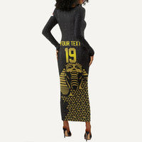 Custom World Football 2026 Egypt Long Sleeve Bodycon Dress Pharaohs Hieroglyphs Pride Black Version