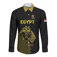 Custom World Football 2026 Egypt Long Sleeve Button Shirt Pharaohs Hieroglyphs Pride Black Version
