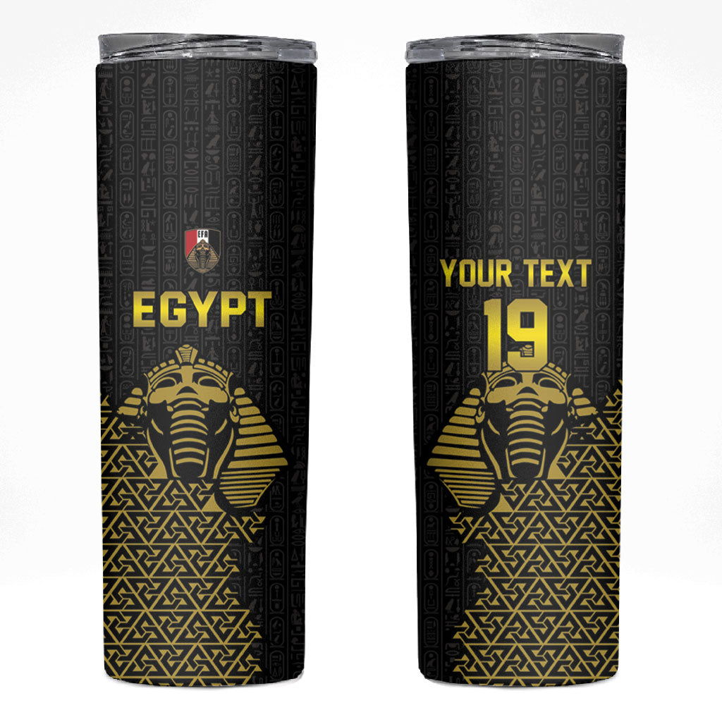 Custom World Football 2026 Egypt Skinny Tumbler Pharaohs Hieroglyphs Pride Black Version