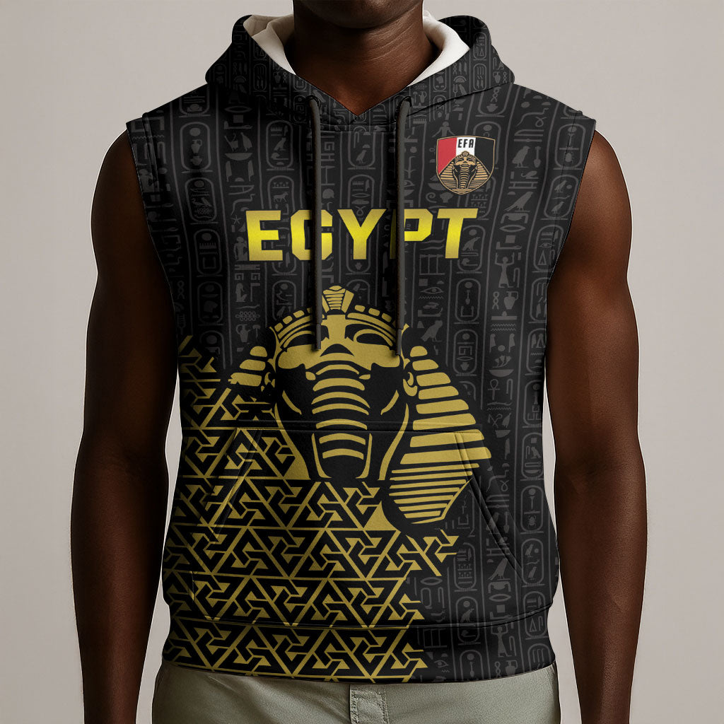 Custom World Football 2026 Egypt Sleeveless Hoodie Pharaohs Hieroglyphs Pride Black Version