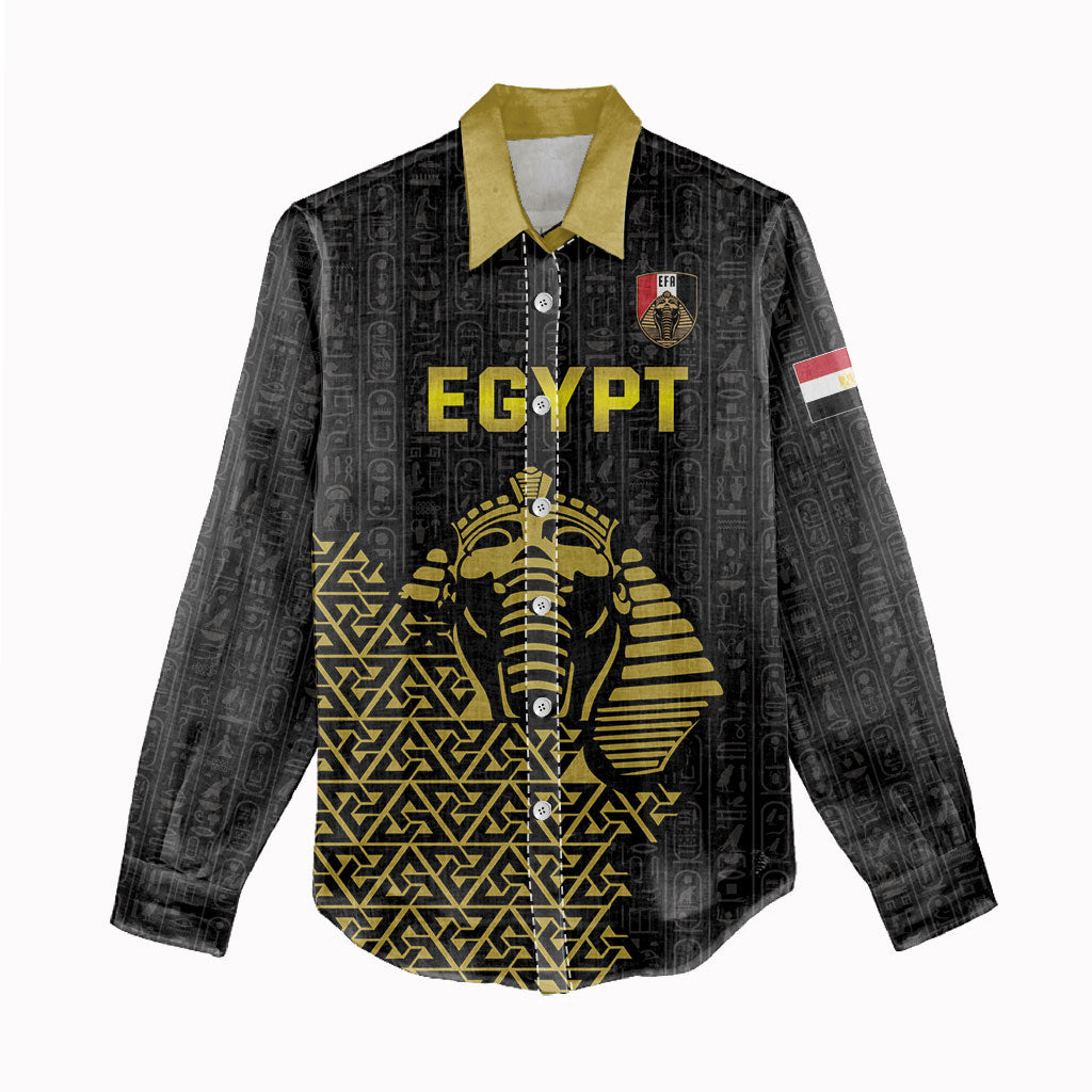 Custom World Football 2026 Egypt Women Casual Shirt Pharaohs Hieroglyphs Pride Black Version