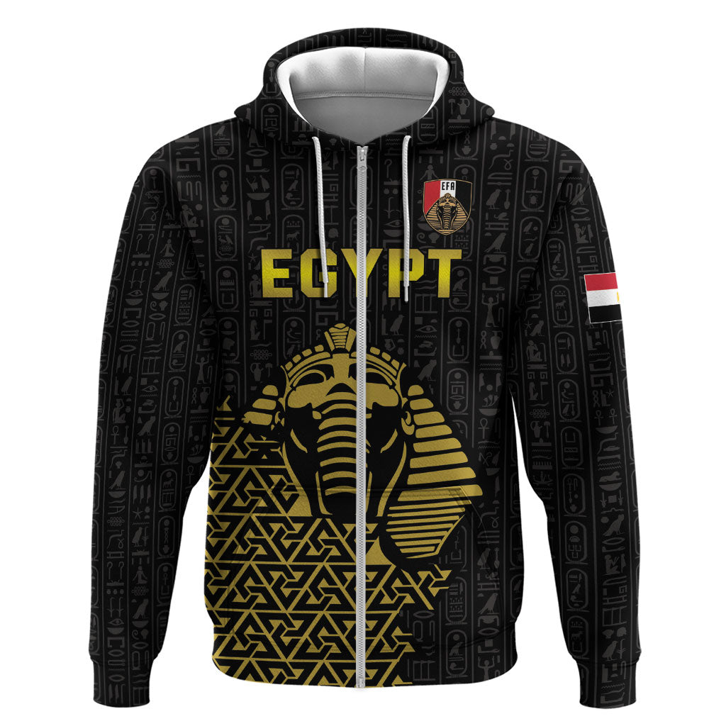 Custom World Football 2026 Egypt Zip Hoodie Pharaohs Hieroglyphs Pride Black Version