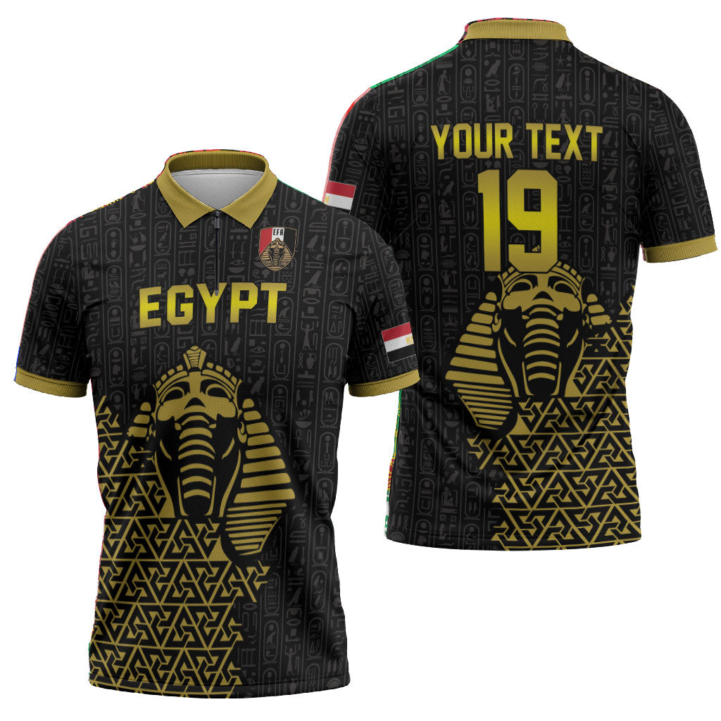 Custom World Football 2026 Egypt Zipper Polo Shirt Pharaohs Hieroglyphs Pride Black Version
