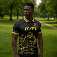 Custom World Football 2026 Egypt Zipper Polo Shirt Pharaohs Hieroglyphs Pride Black Version