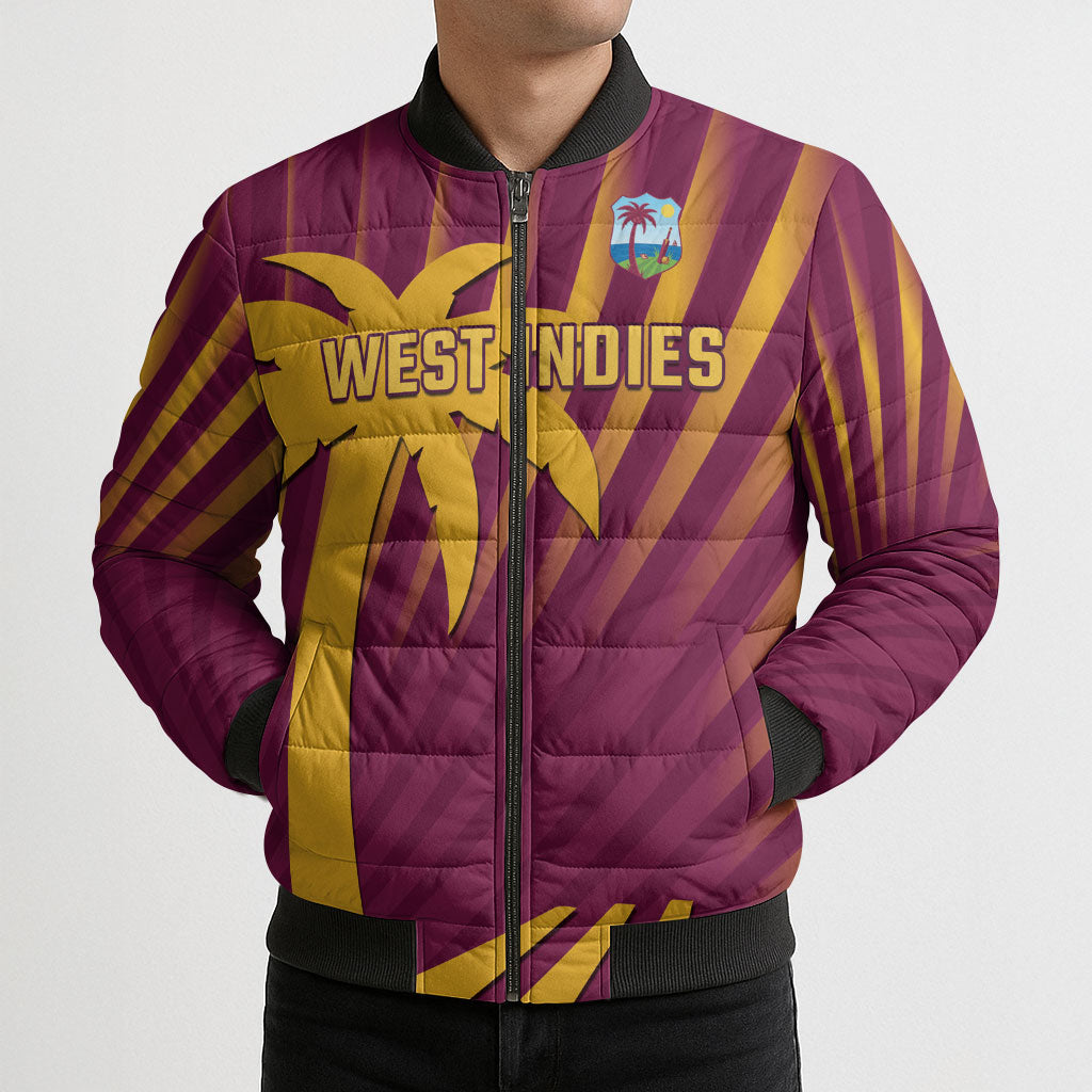 Custom West Indies Cricket Bomber Puffer Jacket Palm Tree Sunburst Glory