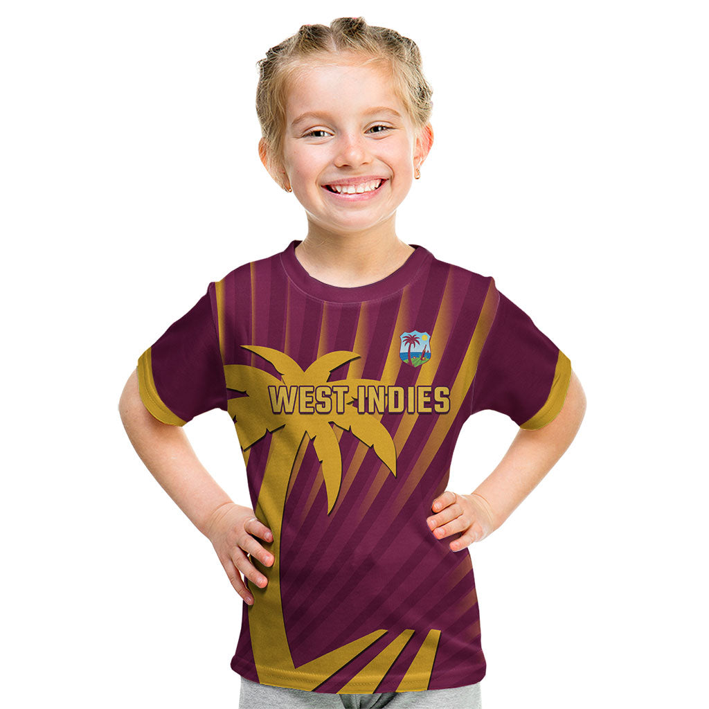 Custom West Indies Cricket Kid T Shirt Palm Tree Sunburst Glory