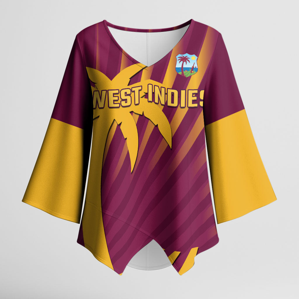 Custom West Indies Cricket Kimono Sleeve Blouse Palm Tree Sunburst Glory