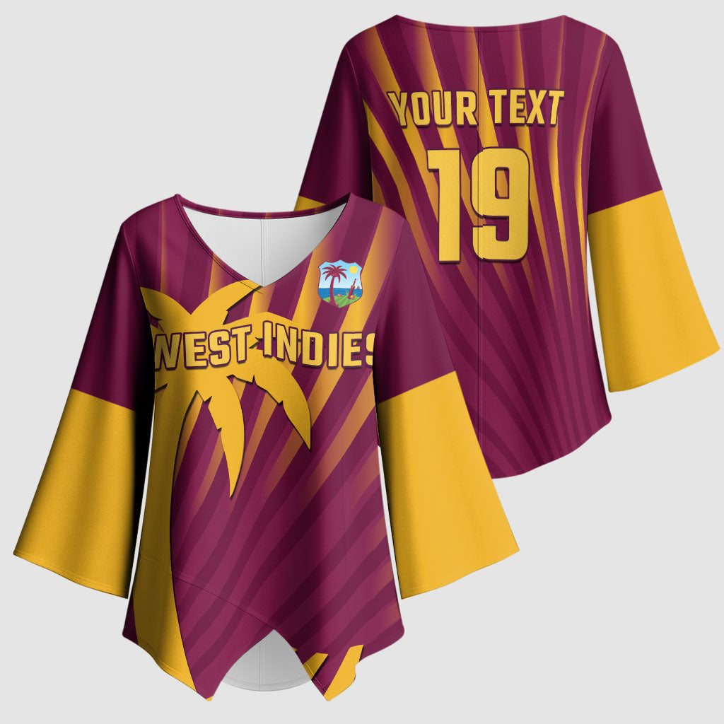 Custom West Indies Cricket Kimono Sleeve Blouse Palm Tree Sunburst Glory