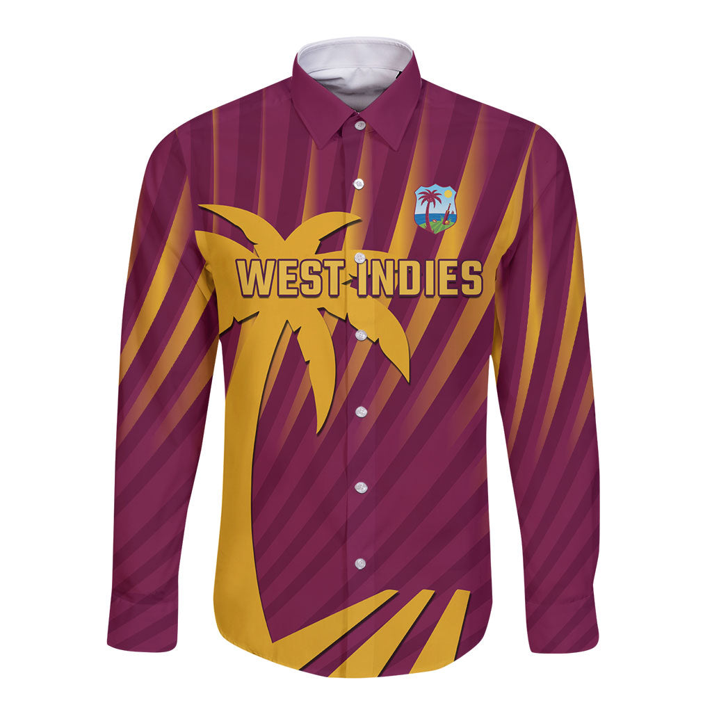 Custom West Indies Cricket Long Sleeve Button Shirt Palm Tree Sunburst Glory