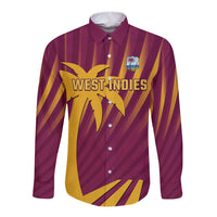 Custom West Indies Cricket Long Sleeve Button Shirt Palm Tree Sunburst Glory
