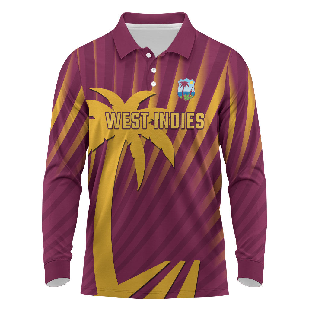 Custom West Indies Cricket Long Sleeve Polo Shirt Palm Tree Sunburst Glory