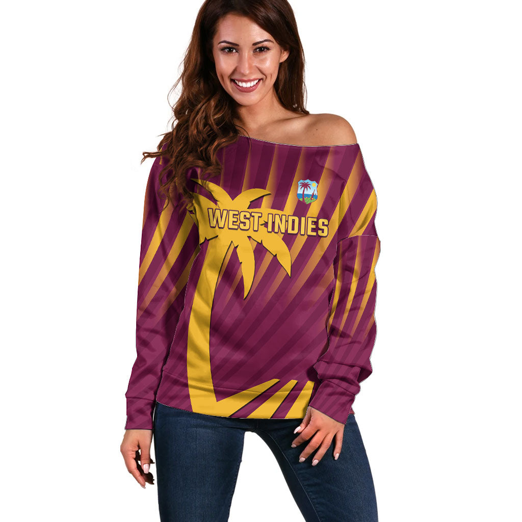 Custom West Indies Cricket Off Shoulder Sweater Palm Tree Sunburst Glory