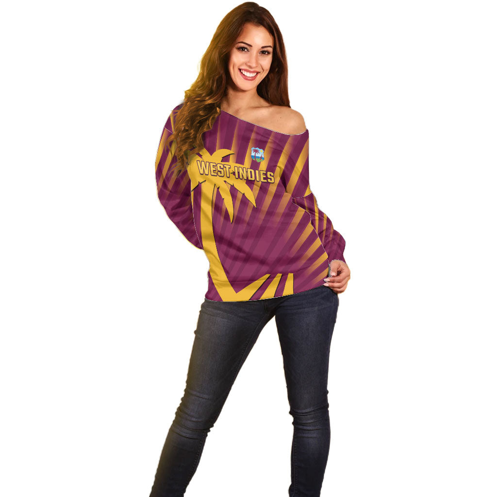 Custom West Indies Cricket Off Shoulder Sweater Palm Tree Sunburst Glory