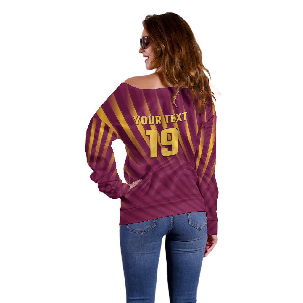 Custom West Indies Cricket Off Shoulder Sweater Palm Tree Sunburst Glory