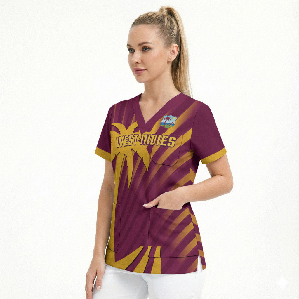 Custom West Indies Cricket Scrub Top Palm Tree Sunburst Glory