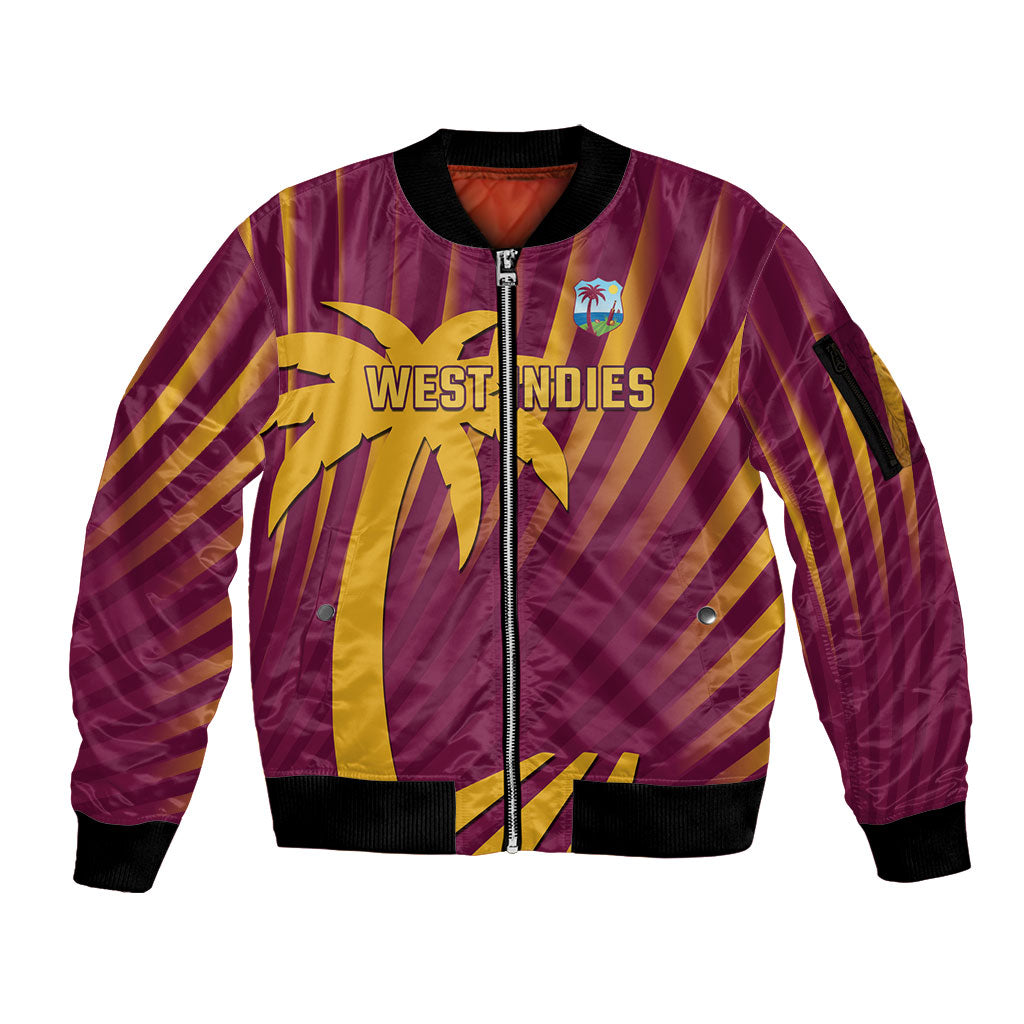 Custom West Indies Cricket Sleeve Zip Bomber Jacket Palm Tree Sunburst Glory