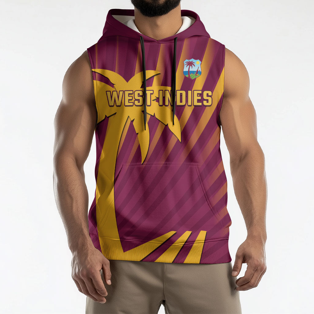 Custom West Indies Cricket Sleeveless Hoodie Palm Tree Sunburst Glory